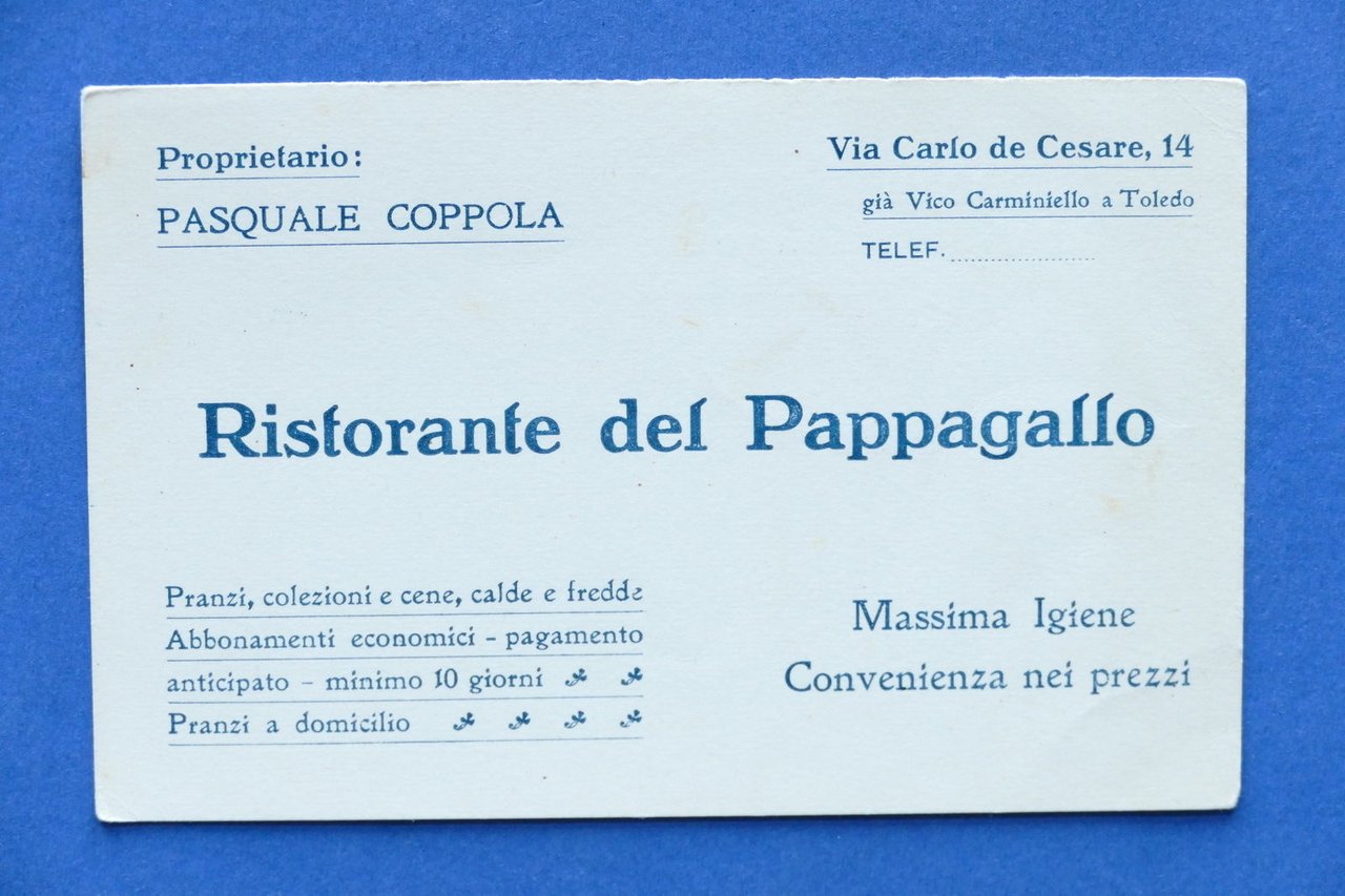 Cartolina Pubblicità - Ristorante del Pappagallo - Napoli - 1920 …