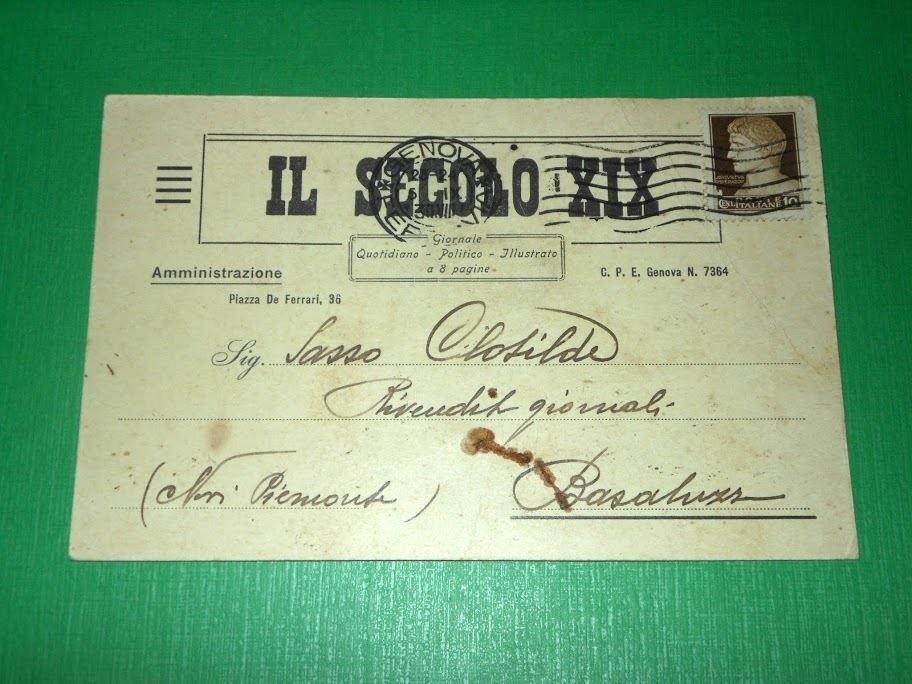 Cartolina Pubblicità Giornale Il Secolo XIX - Genova 1930.