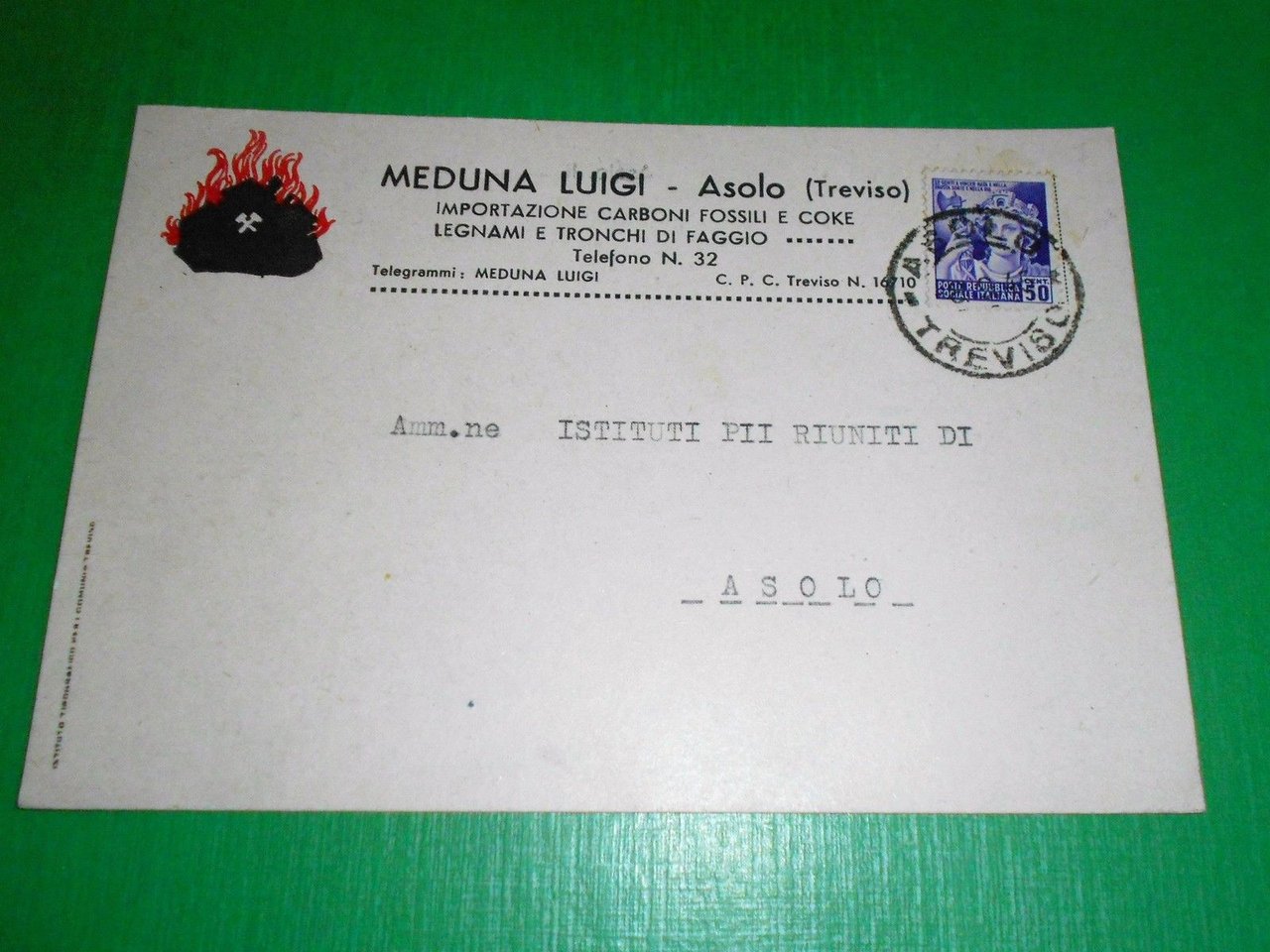 Cartolina Pubblicità Importazione Carboni Meduna Luigi - Asolo ( Treviso …