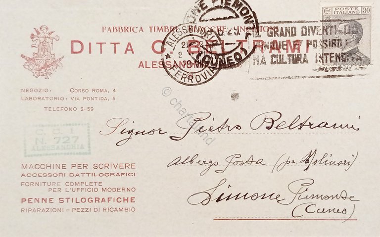 Cartolina Pubblicitaria - Ditta C. Beltrami - Alessandria - 1929