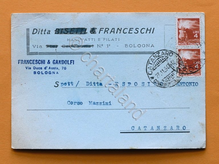 Cartolina Pubblicitaria - Ditta Franceschi Manufatti e Filati - 1947.