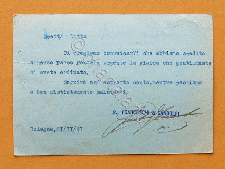 Cartolina Pubblicitaria - Ditta Franceschi Manufatti e Filati - 1947.