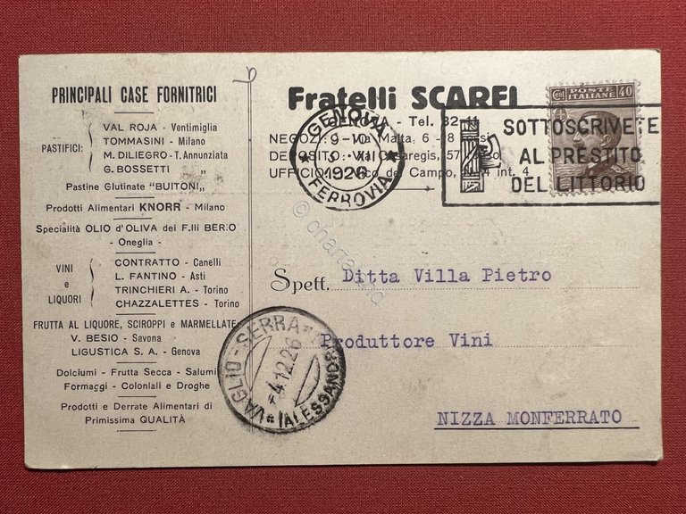 Cartolina Pubblicitaria - Fratelli Scarfi - Nizza Monferrato - 1926