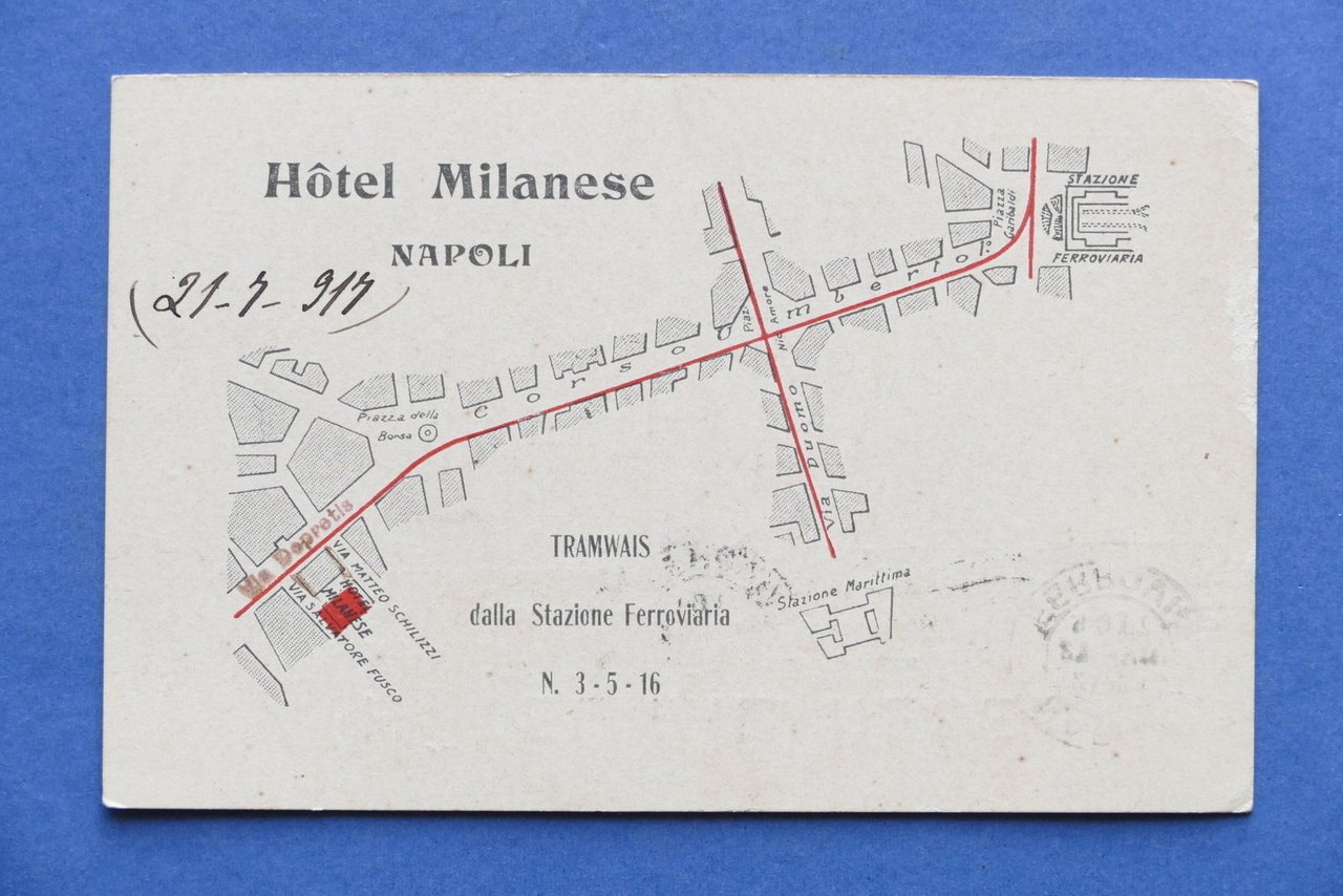 Cartolina Pubblicitaria - Hotel Milanese - Napoli - 1917.