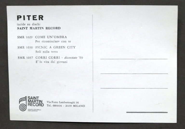 Cartolina pubblicitaria Dischi Saint Martin Record - Cantante Piter - … | Immagine Gallery 2