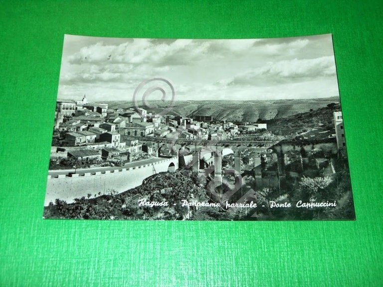Cartolina Ragusa - Panorama parziale - Ponte Cappuccini 1955 ca.