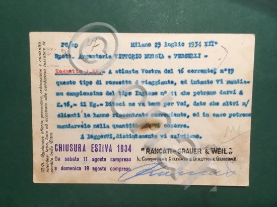 Cartolina Rancati Grauer e Weil - Milano - 1934