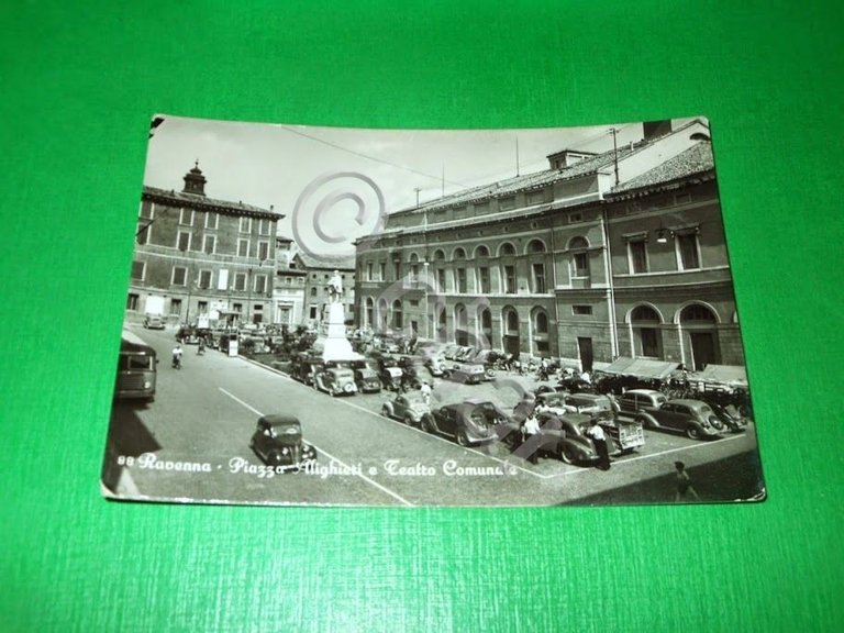 Cartolina Ravenna - Piazza Alighieri e Teatro Comunale 1952