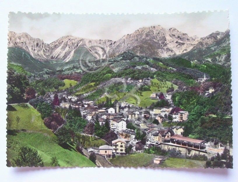 Cartolina Recoaro Terme Panorama col monte Fumante 1955.