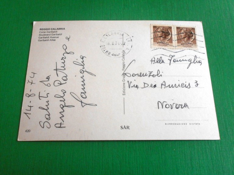 Cartolina Reggio Calabria - Corso Garibaldi 1974.
