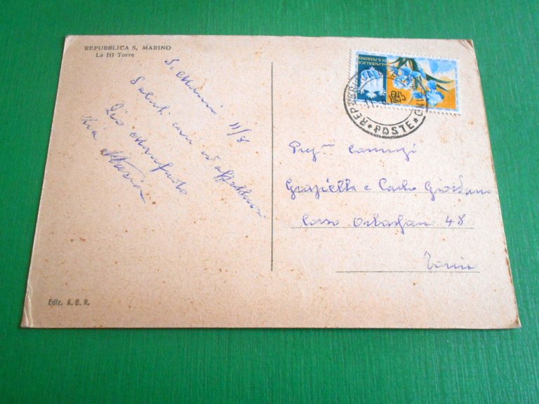 Cartolina Repubblica di S. Marino - La III^ Torre 1955.