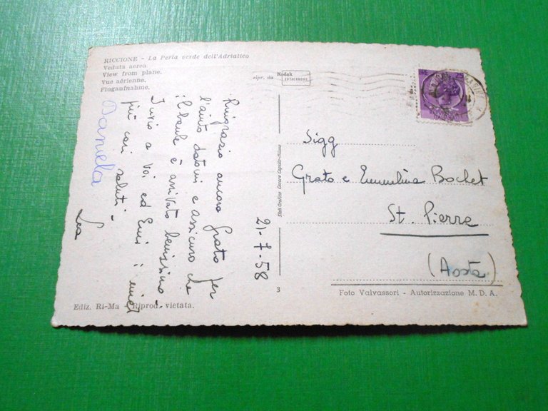 Cartolina Riccione - Veduta aerea 1958.