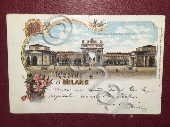 Cartolina Ricordo di Milano - Veduta d'Assieme con L'Arco Della …
