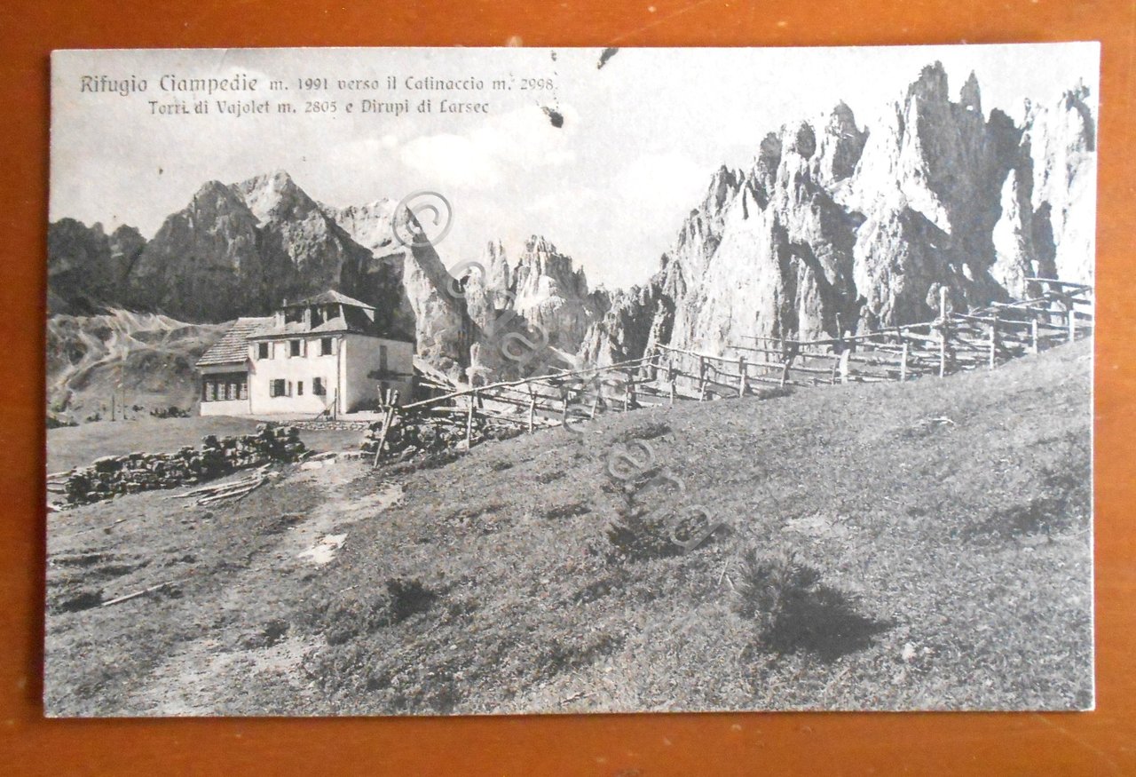 Cartolina Rifugio Ciampedie m. 1991 verso il Catinaccio - 1931