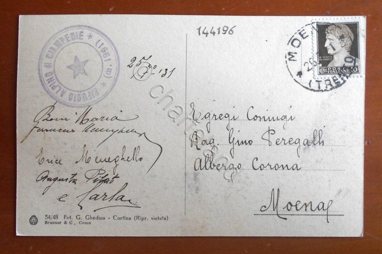 Cartolina Rifugio Ciampedie m. 1991 verso il Catinaccio - 1931