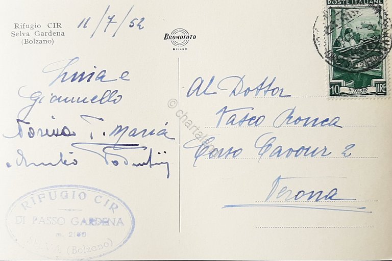 Cartolina Rifugio CIR Selva Gardena - Bolzano - 1952
