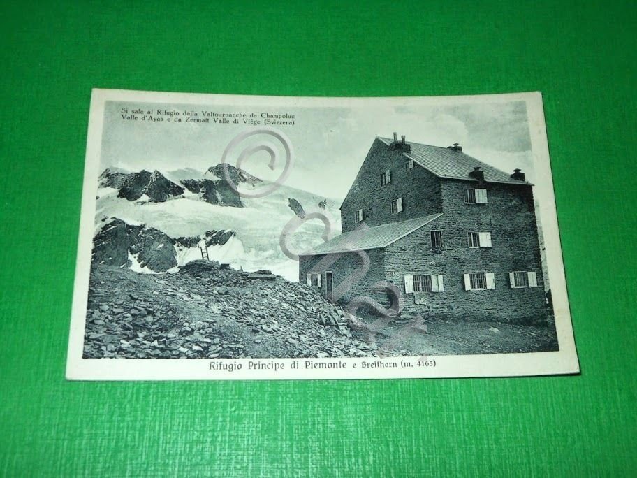 Cartolina Rifugio Principe di Piemonte e Breithorn 1925 ca.