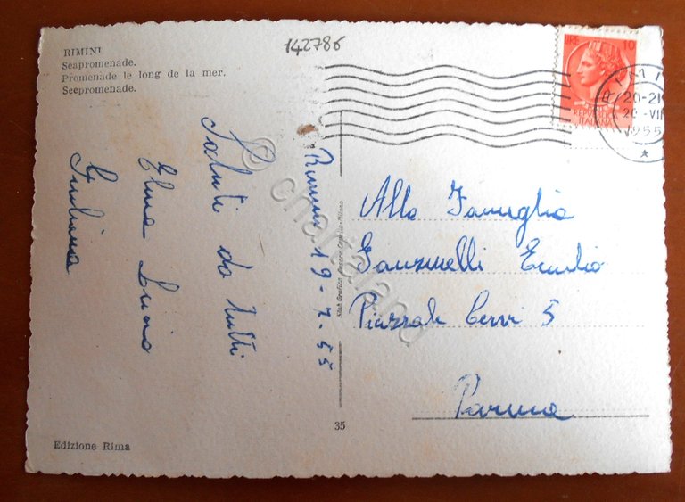 Cartolina Rimini - Lungomare - 1955