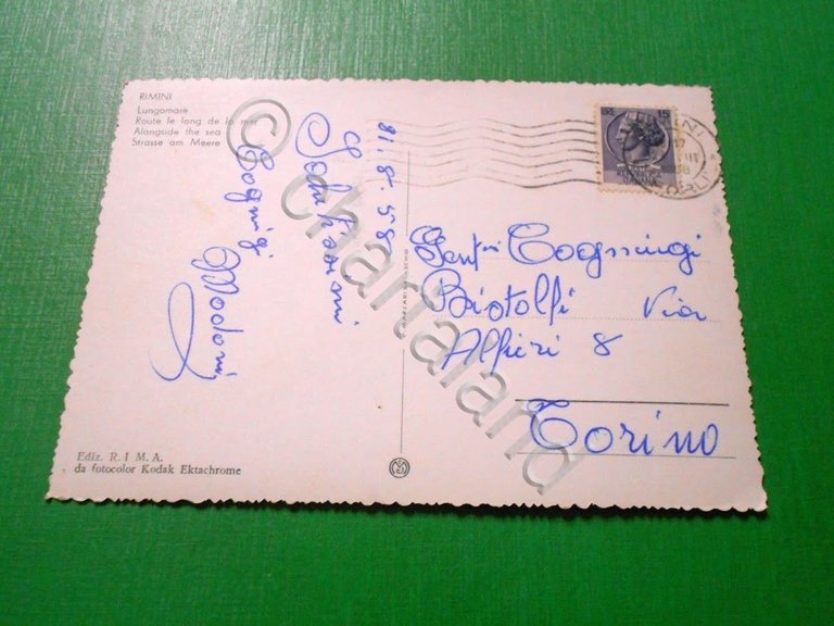 Cartolina Rimini - Lungomare 1958.