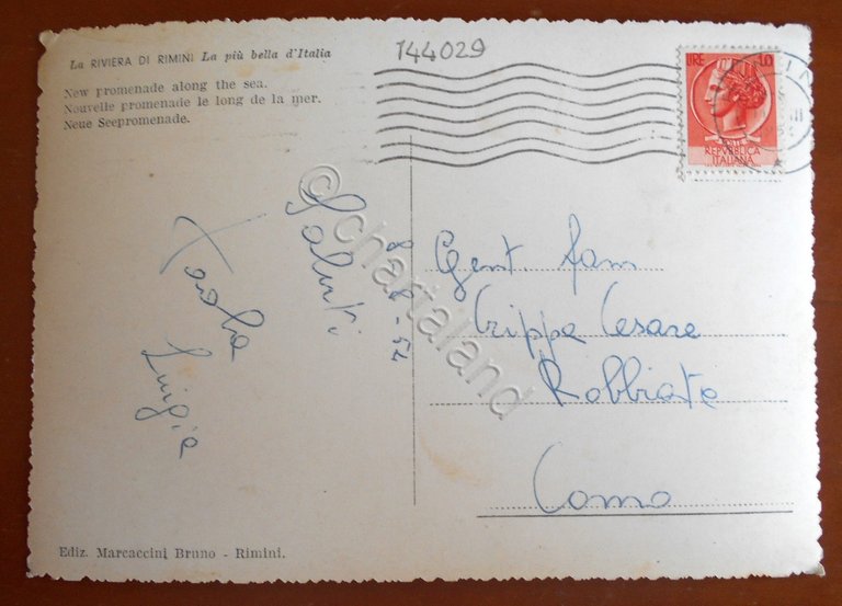 Cartolina Rimini - Nuovo lungomare - 1954