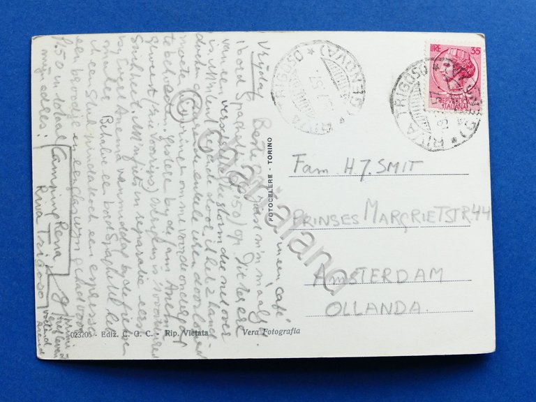 Cartolina Riva Trigosio - Piazza delle Scuole - 1957