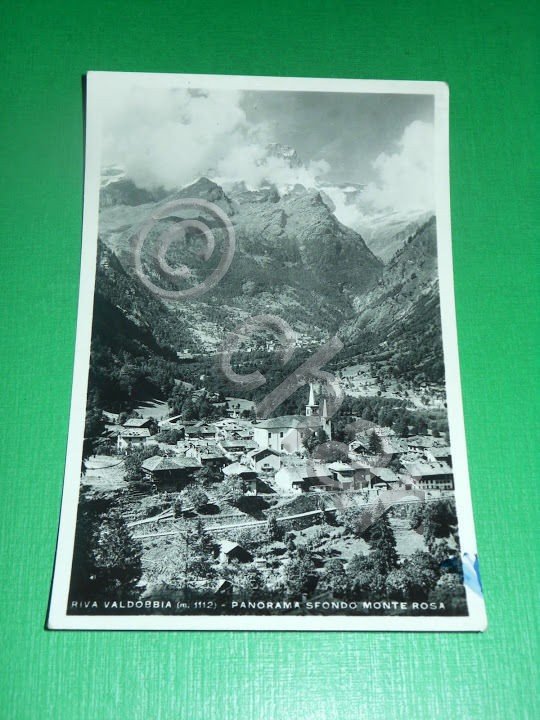 Cartolina Riva Valdobbia - Panorama sfondo Monte Rosa 1950.