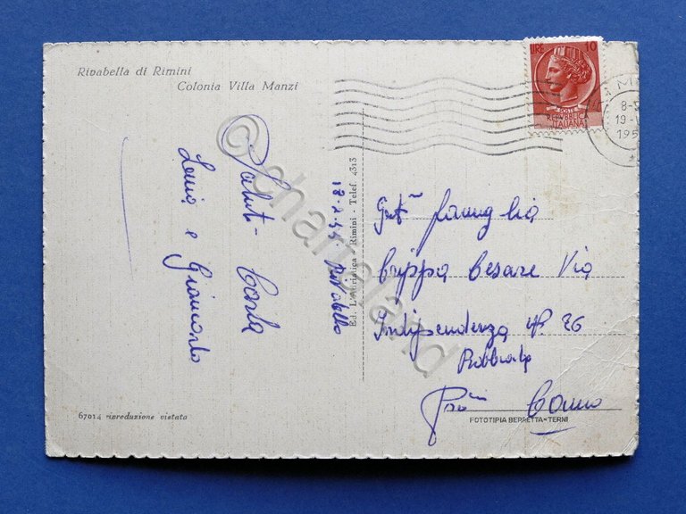 Cartolina Rivabella di Rimini - Colonia Villa Manzi - 1955