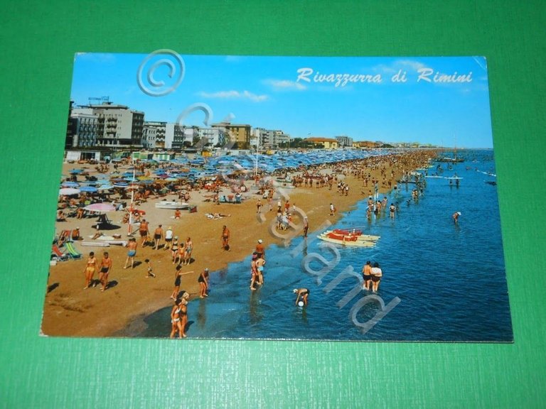 Cartolina Rivazzurra di Rimini - Alberghi e Spiaggia 1974