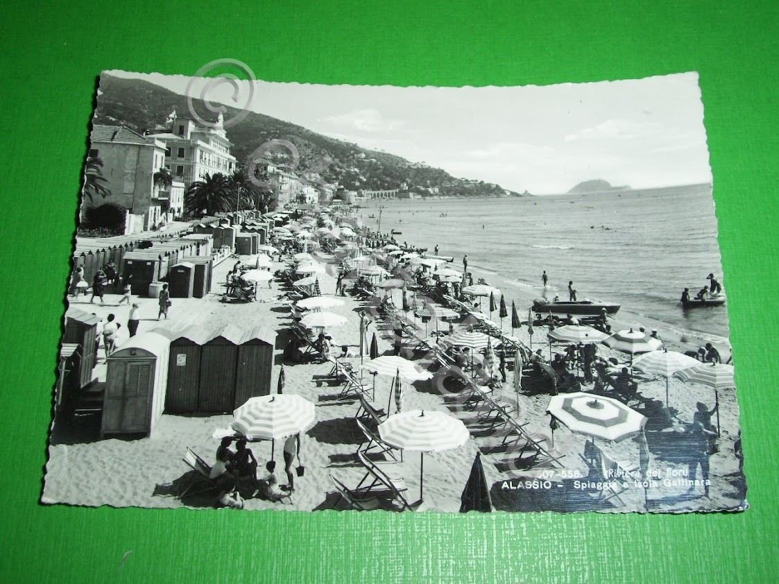 Cartolina Riviera dei Fiori - Alassio - Spiaggia e Isola …