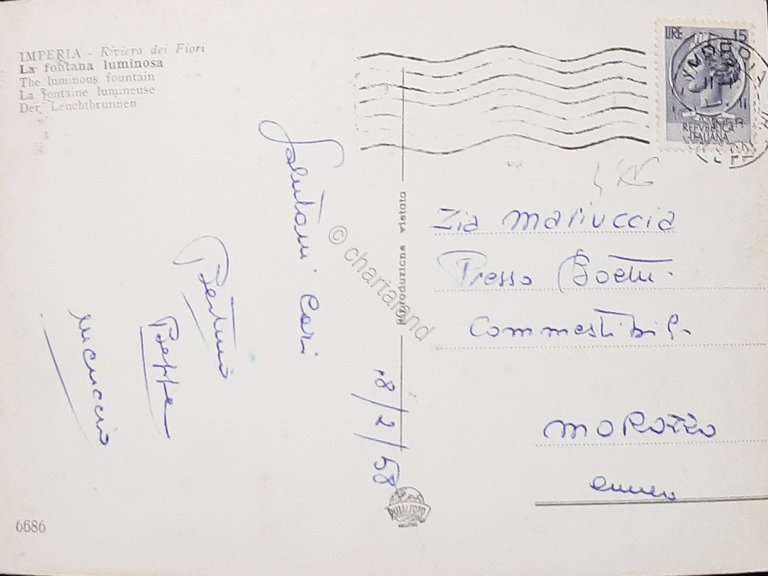 Cartolina Riviera dei Fiori - Imperia - La Fontana Luminosa …