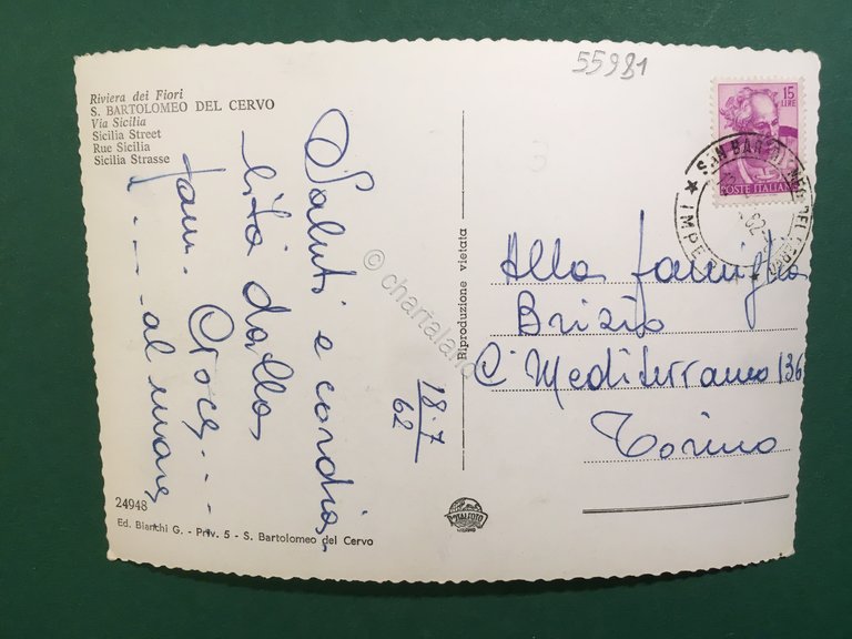 Cartolina Riviera Dei Fiori - S.Bartolomeo Del Cervo - Via …