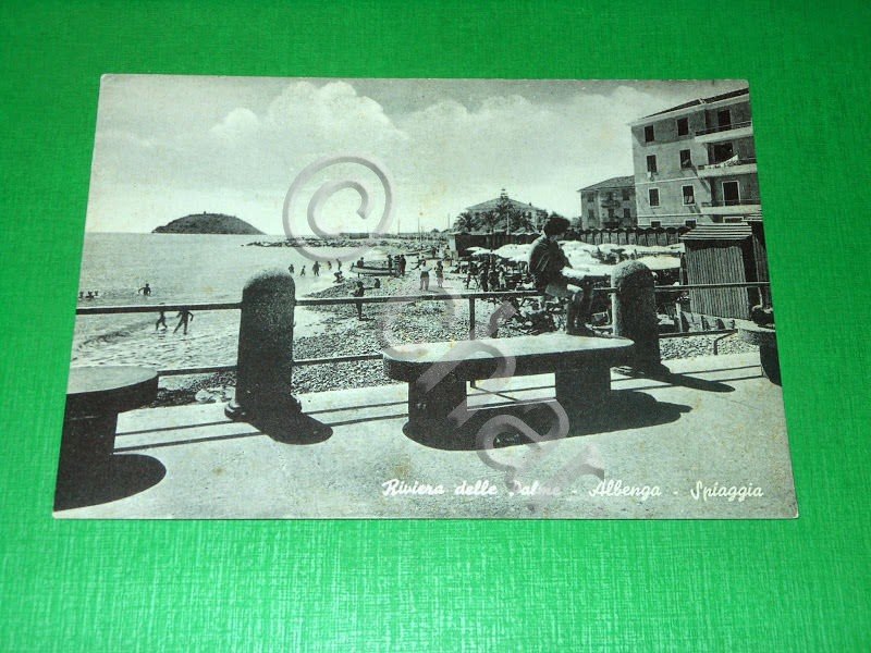 Cartolina Riviera delle Palme - Albenga - Spiaggia 1950 ca.
