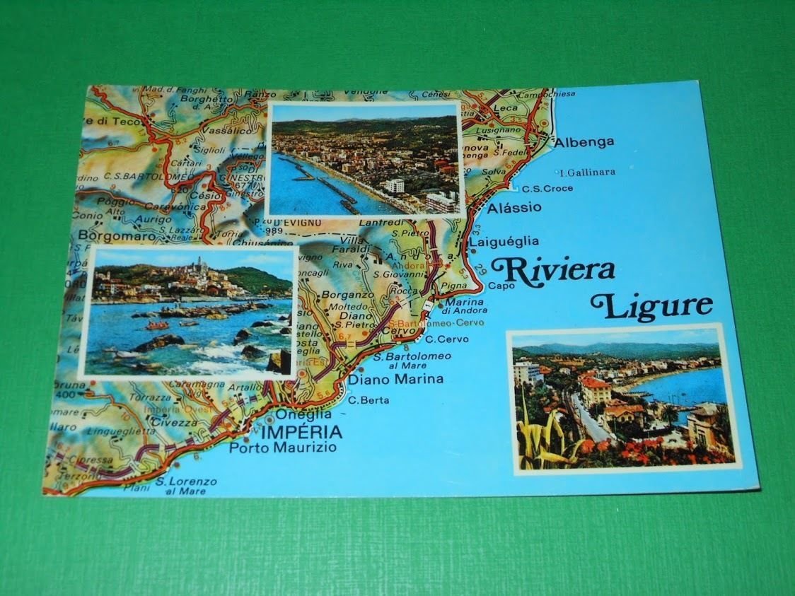 Cartolina Riviera Ligure - Cartina geografica da Albenga a Porto …