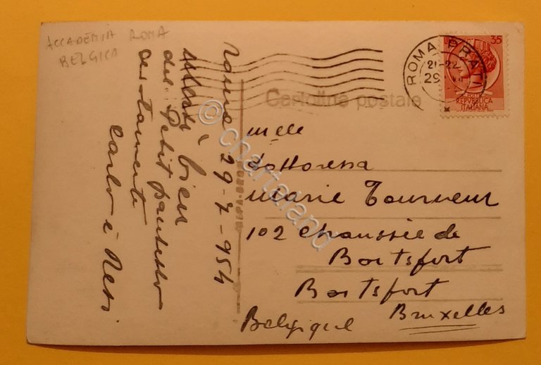 Cartolina Roma - Accademia Belgica - 1954