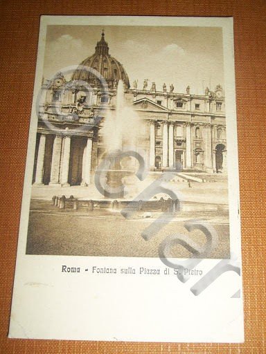 Cartolina Roma - Fontana sulla Piazza di S. Pietro 1921