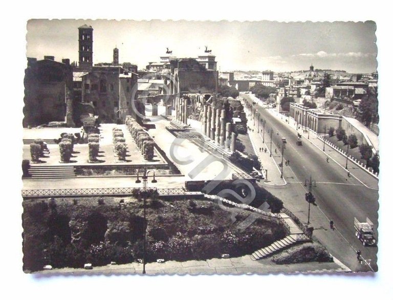 Cartolina Roma - Via dei Fori Imperiali 1950