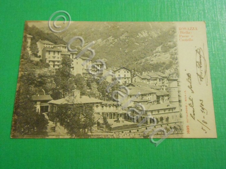 Cartolina Rosazza ( Biella ) - Paese e Castello 1903
