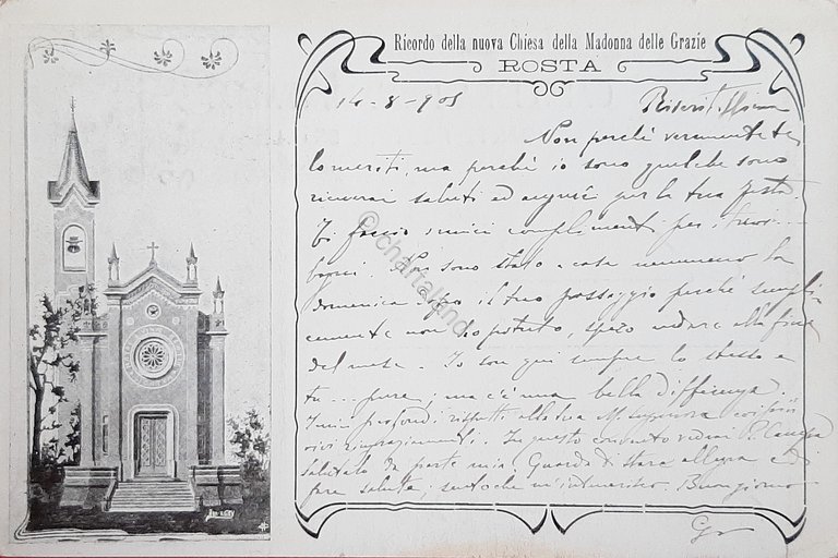 Cartolina Rosta - Ricordo della Chiesa della Madonna delle Grazie …