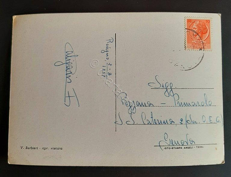 Cartolina Rovegno - La Colonia - m. 1000 - 1957