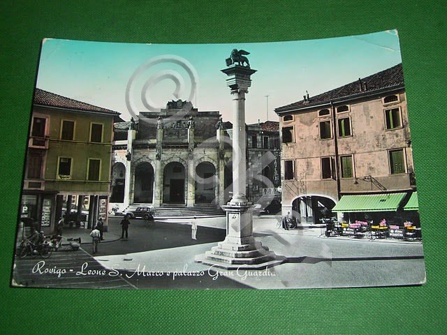 Cartolina Rovigo - Leone S. Marco e palazzo Gran Guardia …