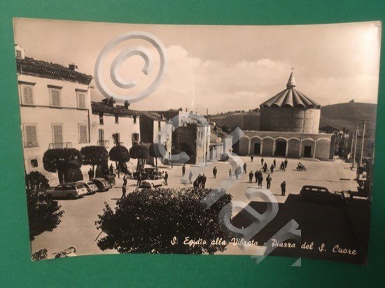 Cartolina S.Egidio Alla Vibrata - Piazza Del S.Cuore - 1960