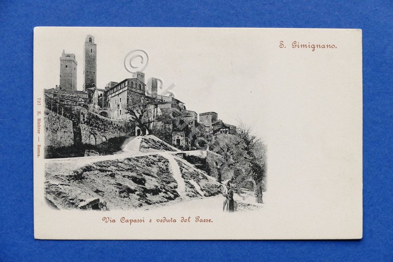 Cartolina S. Gimignano - Via Capassi e veduta del Paese …