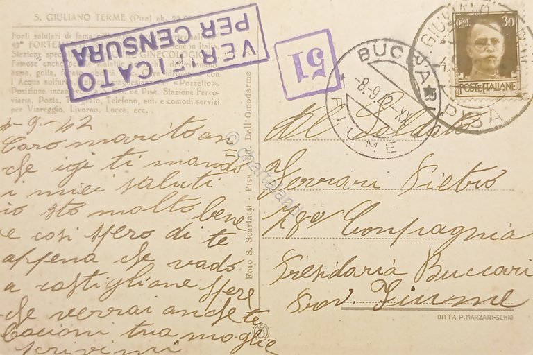 Cartolina S. Giuliano Terme - Stabilimento Termale dell'Instituto Fascista 1942