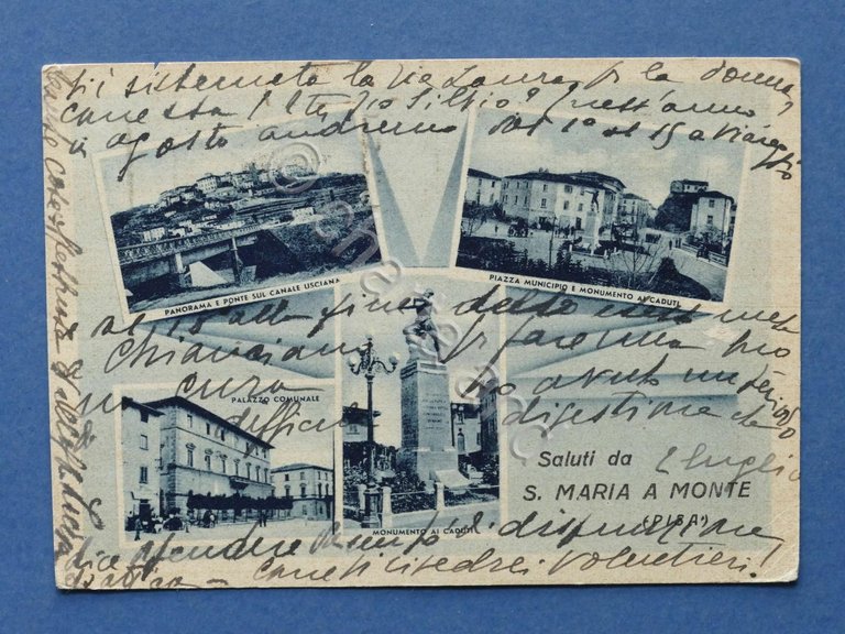 Cartolina S. Maria a Monte - Varie vedute - 1950.