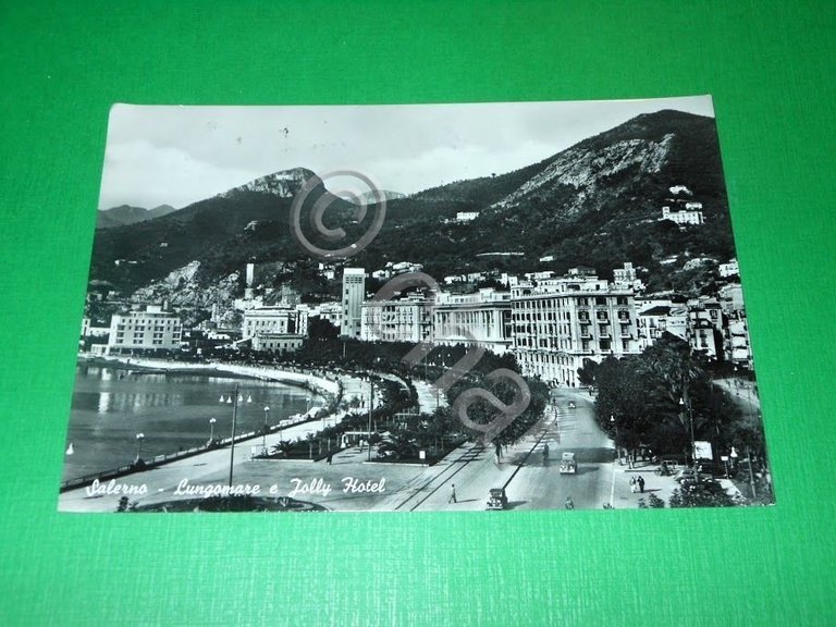 Cartolina Salerno - Lungomare e Jolly Hotel 1954