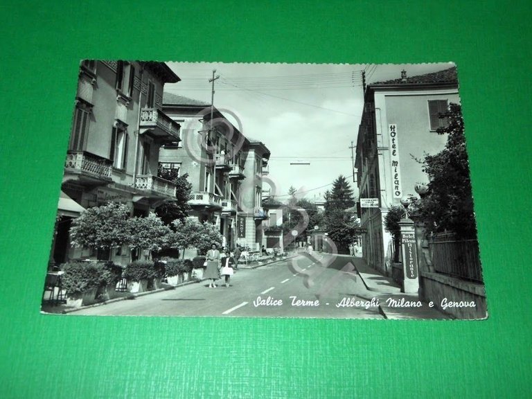 Cartolina Salice Terme - Alberghi Milano e Genova 1960.