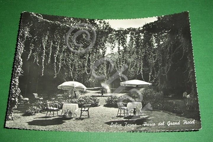 Cartolina Salice Terme - Parco del Grand Hotel 1956.