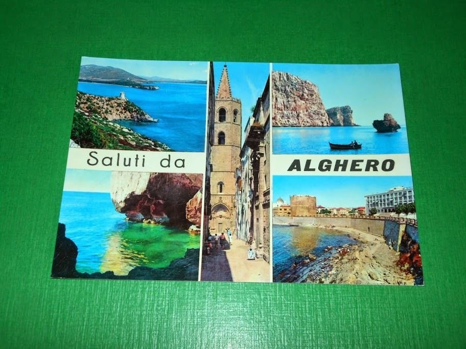 Cartolina Saluti da Alghero - Vedute diverse 1960 ca.