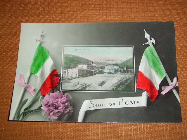 Cartolina Saluti da Aosta - Stazione Ferroviaria 1950 ca.