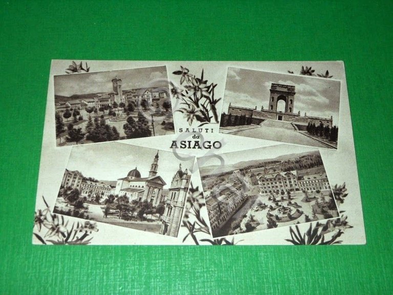 Cartolina Saluti da Asiago - Vedute diverse 1952